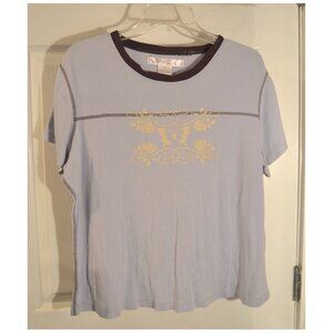 Tickled Pink Collared T-Shirt Blouse Short Sleeve Top Shirt Size XL Blue/Yellow